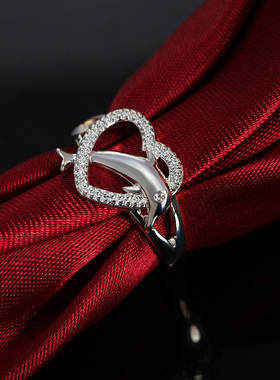 High quality 925 Sterling Silver fine Love dolphins heart