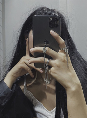 Punk Butterfly Hip Hop Rings Multi-layer Adjustable Chain