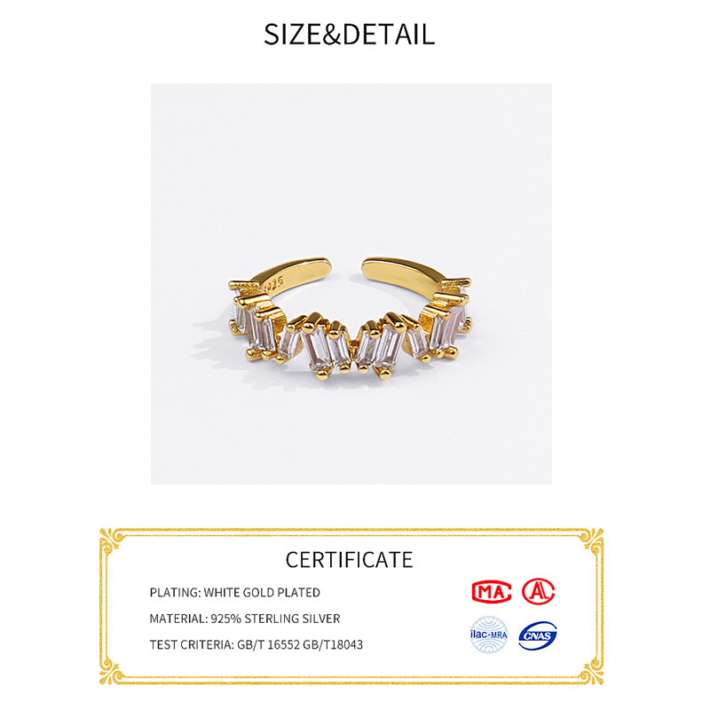 925 Sterling Silver Rings for Women Zircon V Gold Color - 图1