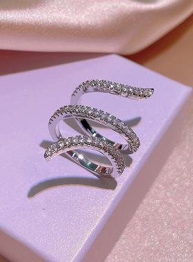 New Fashion 925 Silver Ring Geometric Zircon Ring Irregular