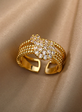 Zircon Circle Open Rings For Women Crystal Stainless Steel