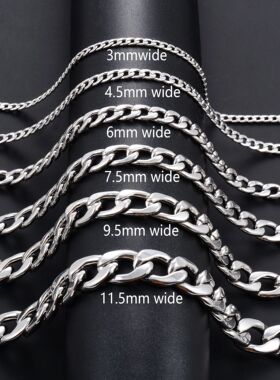 Men's Necklace Round Cuban Link Neck Chain Stainless Steel