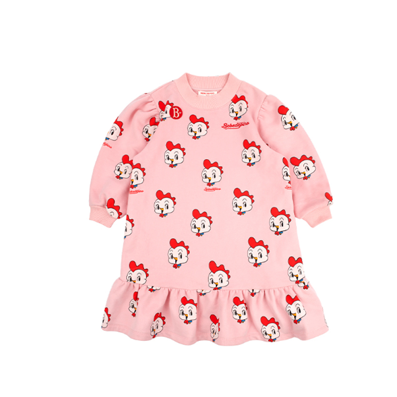 BEBEDEPINO贝贝品诺秋冬半领连衣裙女童针织蓬松袖满印印花裙子 - 图3