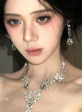 韩式新娘水晶项链耳环套装女婚庆礼服搭配首饰高级感舞会礼服配饰