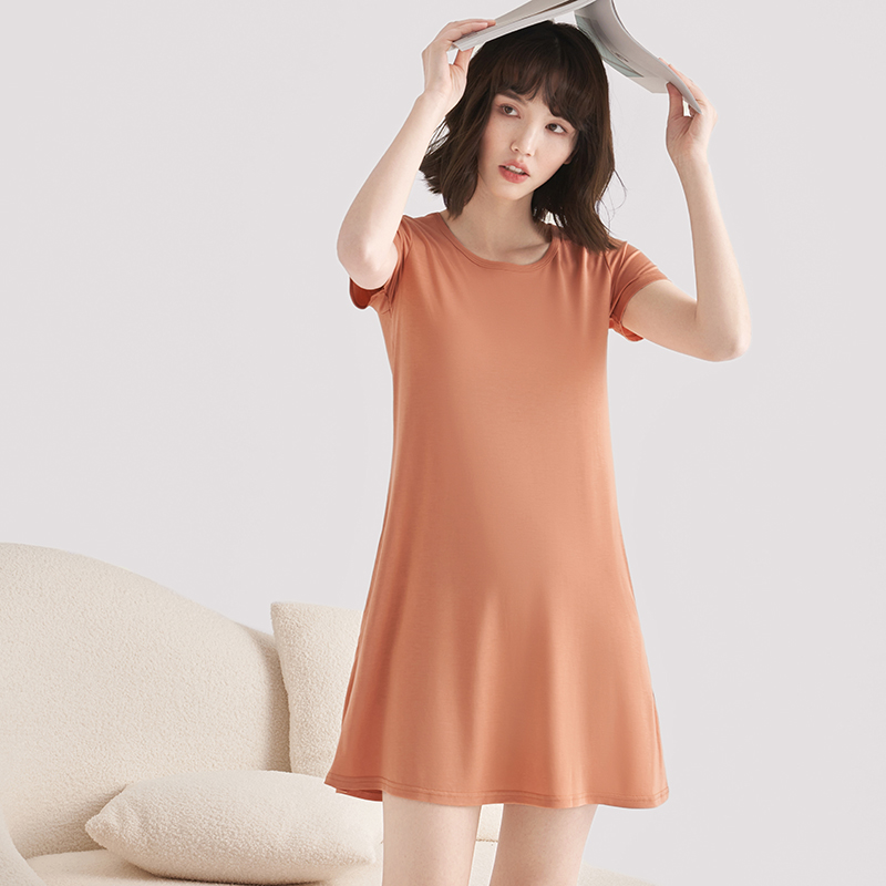 夏季自带胸垫睡衣女中老年妈妈睡裙夏天防凸点可外穿空调房家居服