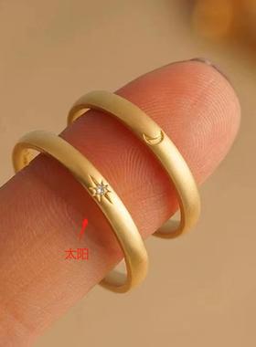 日本MUMIs925纯银日月戒指情侣对戒素圈金色覆古尾戒指环