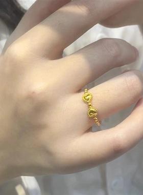 日本MUMI甜美在逃公主18k包金小桃心蝴蝶结戒指女开 口爱心食指戒