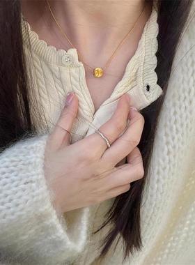 日本MUMI18K包金猫眼金珠子项炼女黄金色小金豆转运珠锁骨炼圆珠