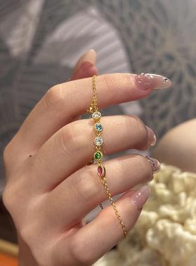 日本MUMI18k金色轻奢超闪甜美百搭小众彩虹糖果手链女精致轻奢高