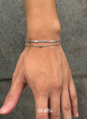 ONEPART设计师款叠带十字手链男女通用钛钢手链