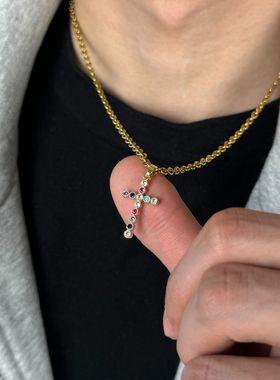 ONEPART原创设计感多巴胺彩锆十字吊坠项链钛钢高级感项链