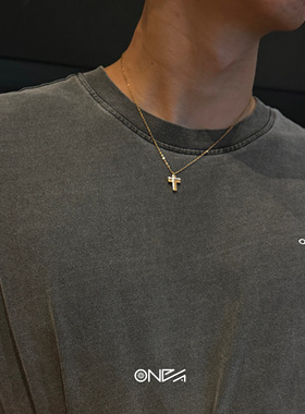 ONEPART不掉色双层立体叠影拼色十字吊坠项链男女钛钢项链