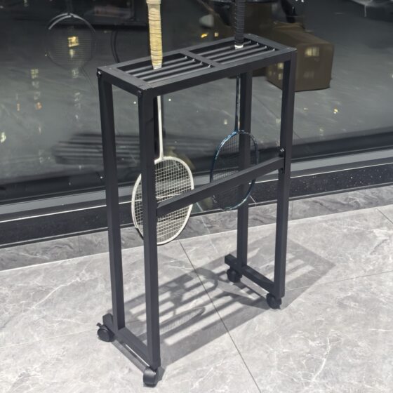 Floor-standing racket storage display rack for home use