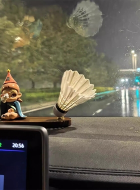 旋转羽毛球车载摆件装饰实木底座高级感永动手办玩偶自制diy摆件