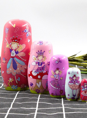 俄罗斯套娃优质五层粉色蝴蝶女孩 儿童玩具木制儿工艺品家居摆件