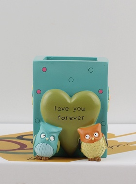 大号猫头鹰笔筒文具收纳学生礼品书桌面用品树脂工艺品家居摆件