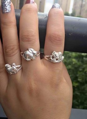 谢家银匠手工999纯银十二生肖公鸡戒指 男女本命年足银灵猴戒指