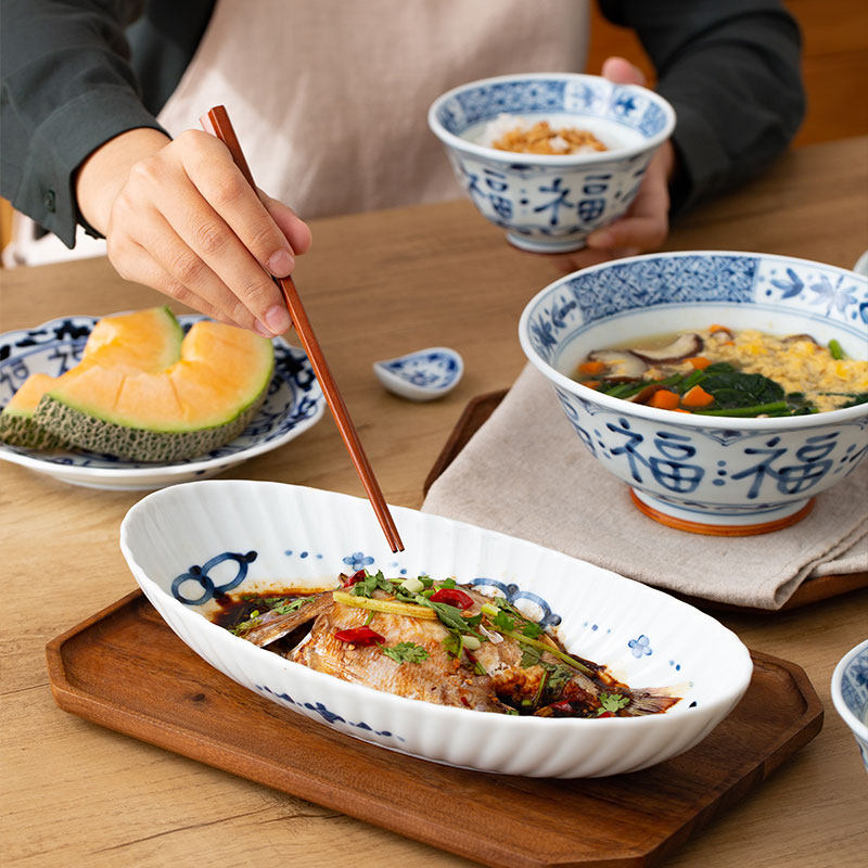 蓝凛堂福字餐具日本进口碗陶瓷盘子套装 家用日式钵面碗福盘福碗,淘宝优惠券,粉丝福利购,淘宝优惠卷