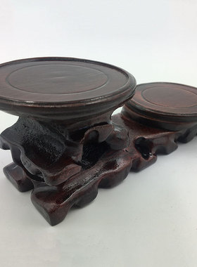 仿红木圆形高低底座茶壶杯垫花瓶瓷器小摆件实木奇石摆件底座木托