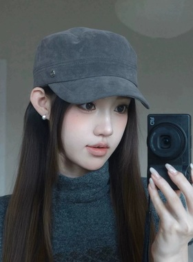 秋冬复古麂皮磨毛显脸小报童帽