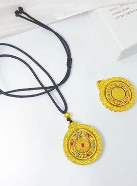 沙金可旋转滴胶八宝罗盘吊坠男女款毛衣链新款圆盘挂坠