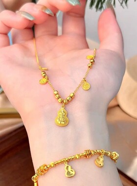 同款平安喜乐葫芦项链女碎冰冰四叶草锁骨链