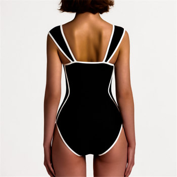 Sexy Retro ສີດໍາສີຂາວ Striped Up One Piece Swimsuit Bo