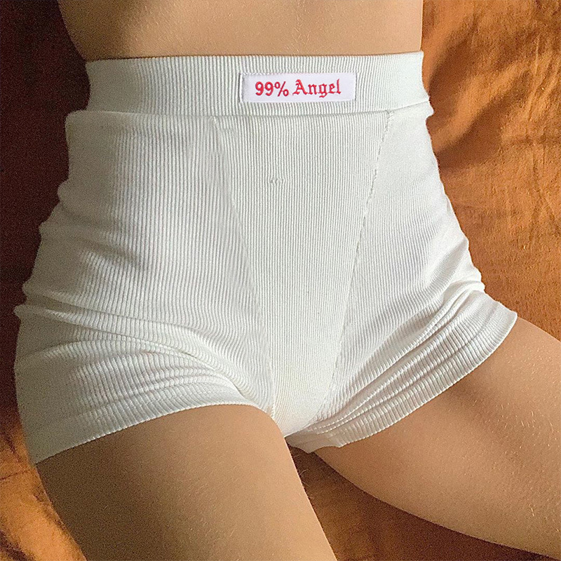 Summer White Letter Embroidery Biker Shorts Women Ribber Kni-图2