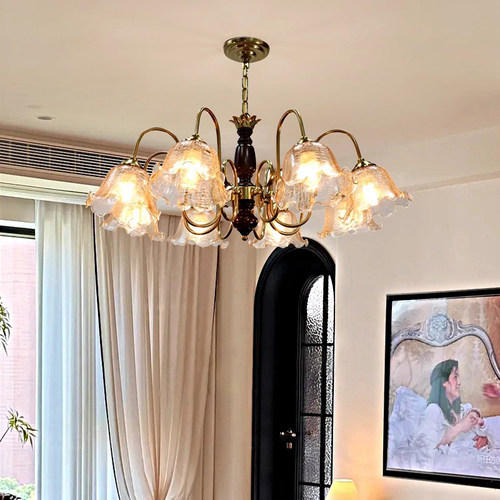 中古白蜡木南洋客厅吊灯美式复古铃兰花朵灯法式餐厅浪漫主卧室灯 - 图2