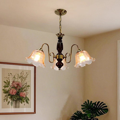 中古白蜡木南洋客厅吊灯美式复古铃兰花朵灯法式餐厅浪漫主卧室灯 - 图3