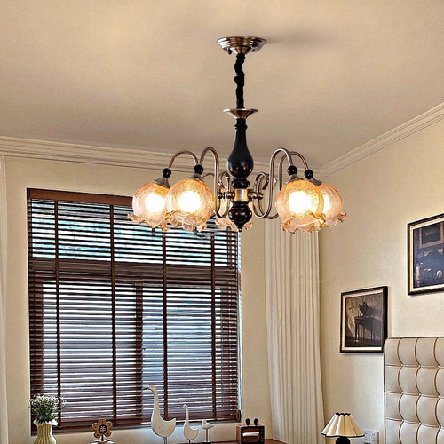 中古白蜡木南洋客厅吊灯美式复古铃兰花朵灯法式餐厅浪漫主卧室灯 - 图1