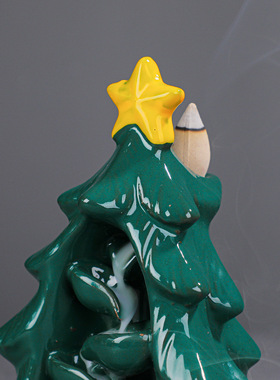 倒流香炉创意摆件大号家居陶瓷摆件紫砂香熏炉圣诞树檀香炉