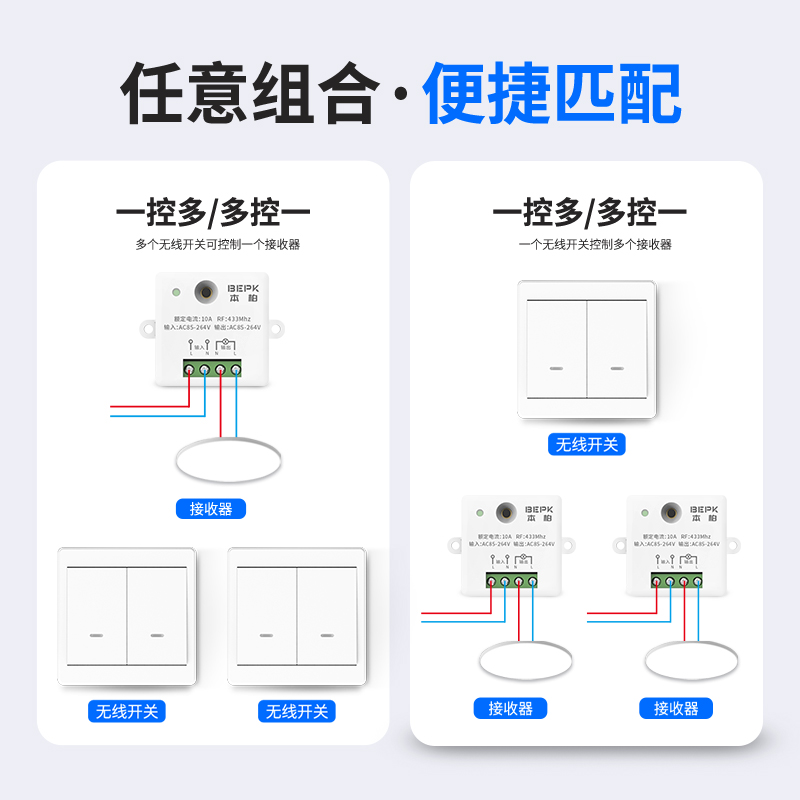 免布线无线遥控开关远程控制器灯电灯双控面板随意贴智能家用220v