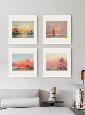 抽象派浪漫橙红色日出风景装饰画费迪南德法式客餐厅挂画酒店壁画