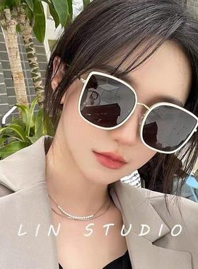 白色太阳眼镜女高级感2024新款抗UV潮白色边框大脸显瘦眼镜太阳眼