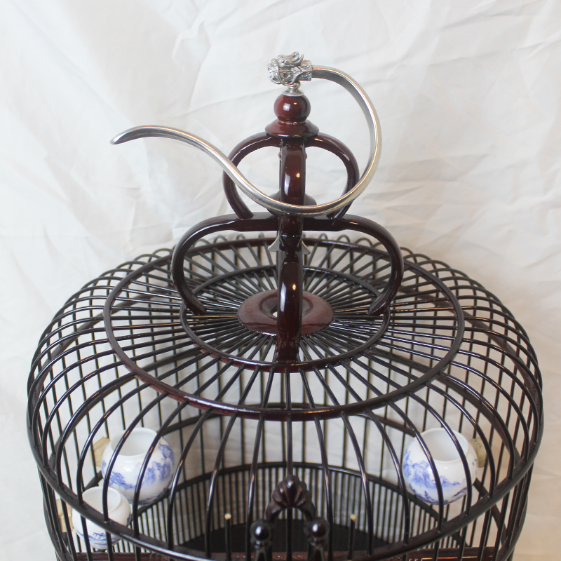 仿生漆酒红色广笼画眉笼全竹广式鸟笼广西底大号公笼八哥高档竹笼 - 图1