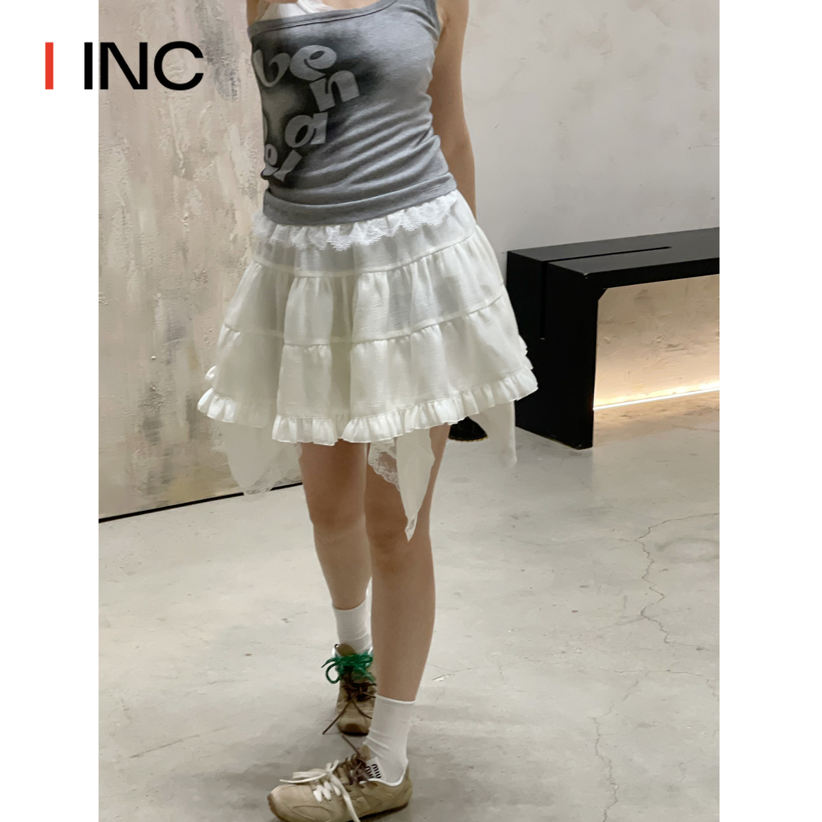 【PEPPERMIER设计师品牌】IINC 24SS新款珠光蕾丝做旧式半身裙女-图0