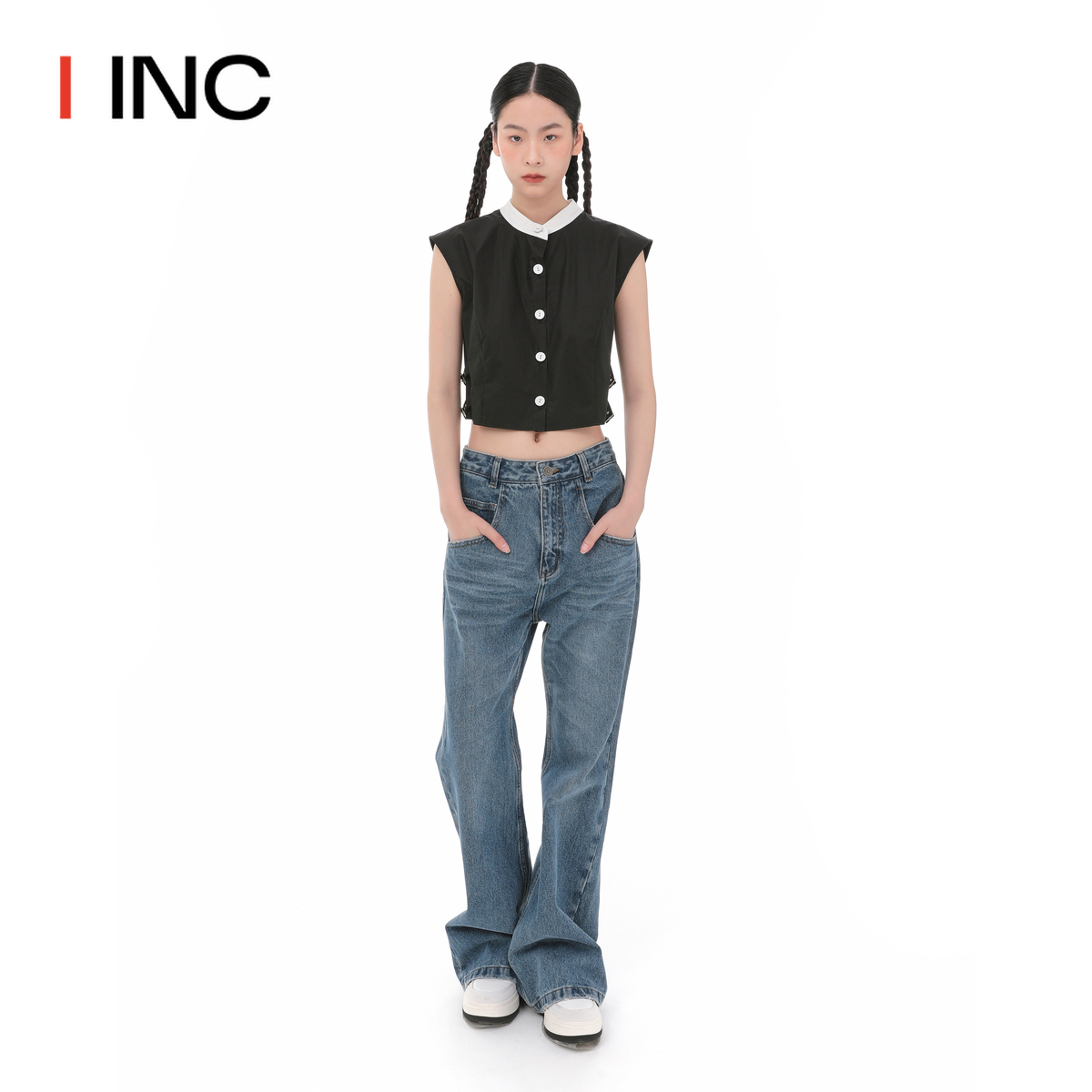 【CALVINLUO设计师品牌】 IINC 23AW高腰廓形微喇牛仔裤女-图0