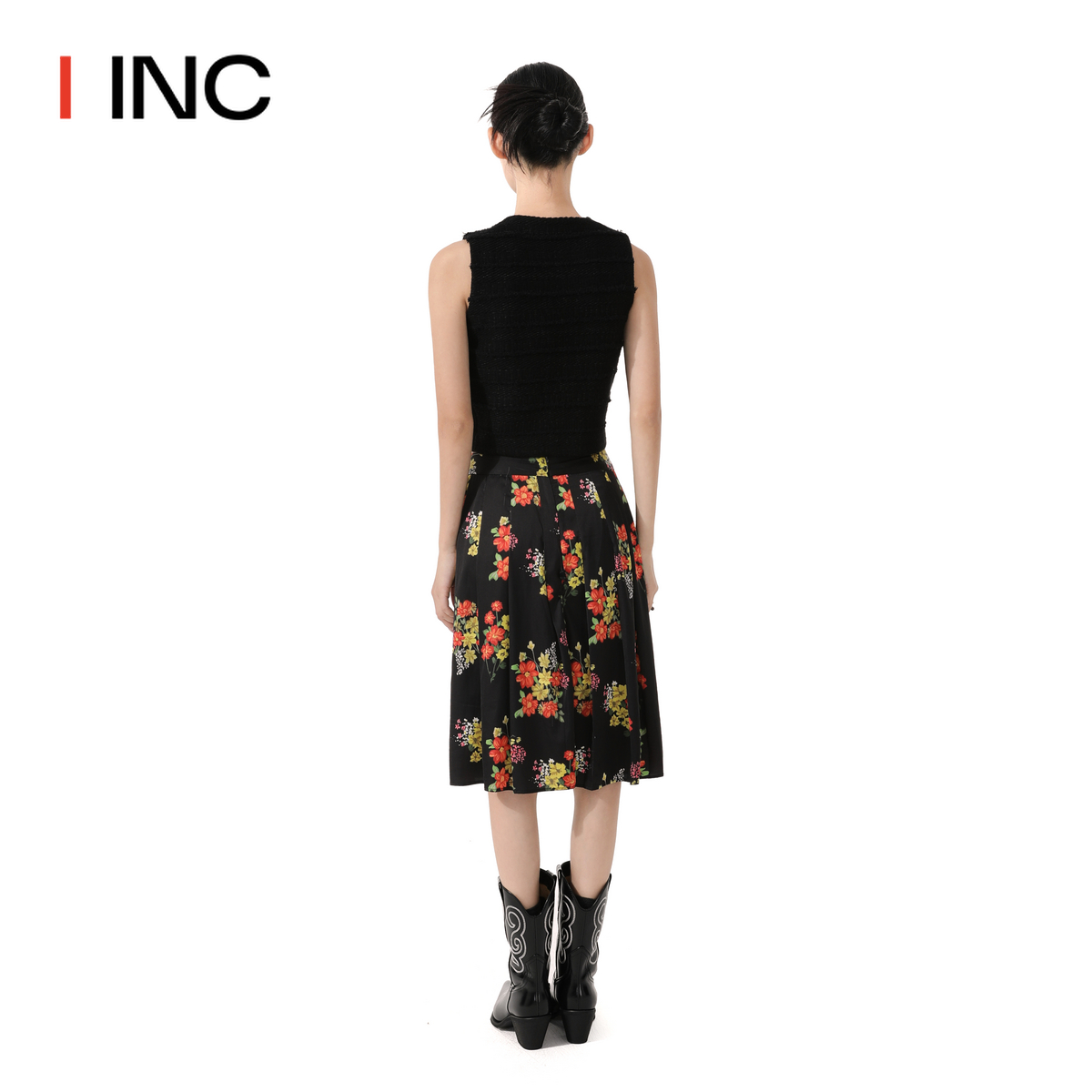 【PEPPERMIER】 IINCBOUTIQUE 夏日新款花花缎面百褶半身裙女