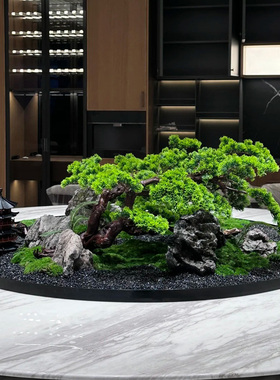 酒店餐桌花永生苔藓景观摆件大圆桌中间装饰餐厅穿盘轻奢高端沙盘