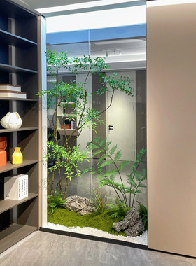 仿真马醉木植物造景室内走廊酒店暗房窗户外高端装饰玄关软装装饰