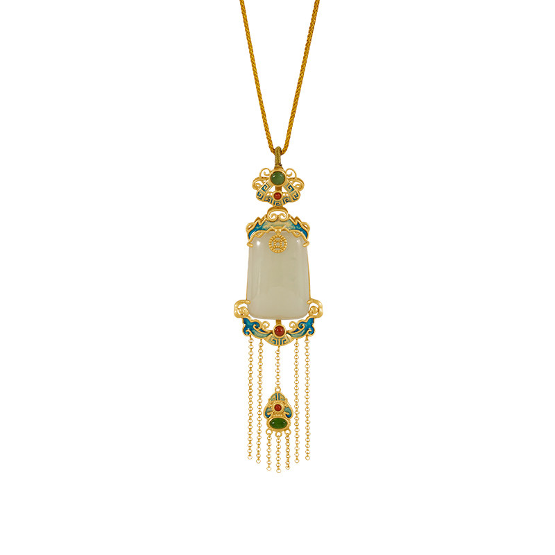 宫典国潮女复古风和田玉吊坠毛衣链 宫典珠宝项链