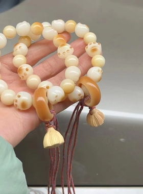碳烤猫爪菩提根手串天然玉化原生白玉菩提手链绕指柔文玩女孩盘玩