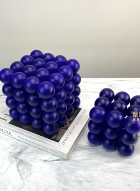 现代简约黑白条纹花器抽象线条几何摆件轻奢九宫格圆球拼接装饰品