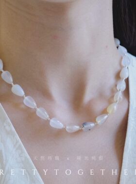 天然白玛瑙玉石复古琉璃串珠叠戴仙气小众水晶锁骨链纯银春项链女