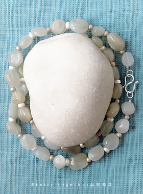 哑光纯银 × 天然玛瑙玉石水晶极简白色串珠项链百搭叠戴明星同款
