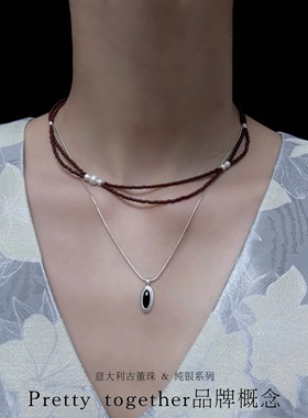 意大利古董珠哑光纯银锁骨链