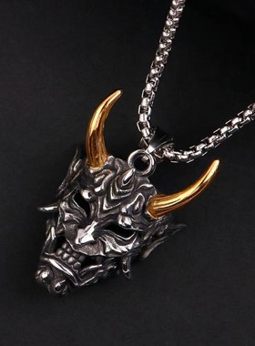 金角般若复古项链男鬼怪面具吊坠嘻哈痞帅炫酷个性挂件毛衣配饰潮