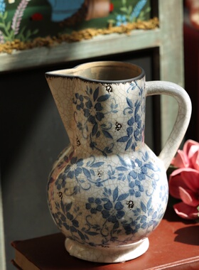 复古中式冰裂纹艺术青花陶瓷花瓶