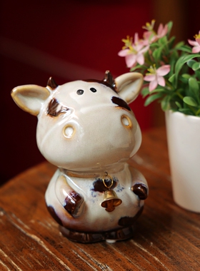 欧式可爱陶瓷小牛牛铃铛牛摆件